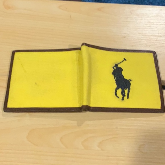 Ralph Lauren Canvas Yellow and Brown Leather Wallet - Picture 4 of 4